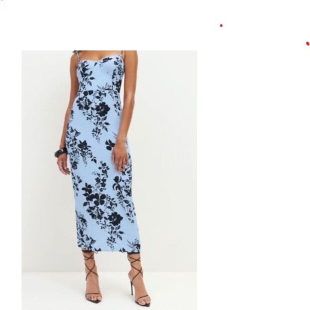 Reformation Blue and Black Floral Midi Dress
